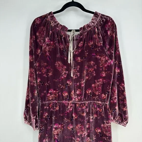 Rebecca Taylor Long Sleeve Jewel Paisley Velvet Dress in Plum Purple Size M Silk - Picture 9 of 11